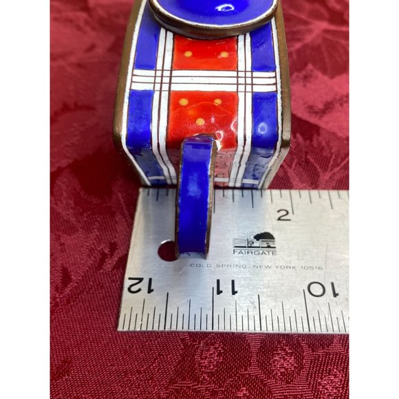 Vintage Kelvin Chen Miniature Teapot Beach Coastline Scene Blue Red Plaid Accent - Picture 6 of 7